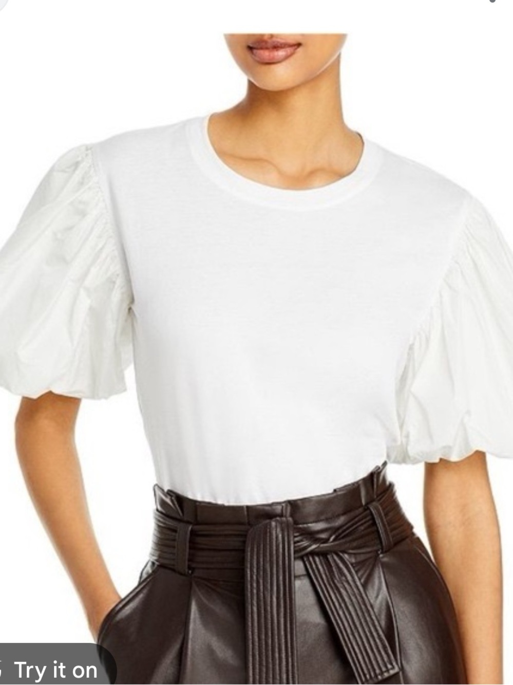 Zara White Puff Sleeve Short Sleeve Tee